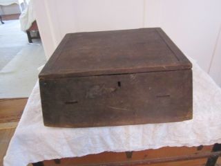Early Antique Box With Keyhole And Unusual Shape.  Hinged Top. photo