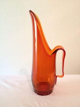 Vintage Retro Mid Century Modern Orange Art Glass Pitcher Viking Empoli 60 ' S photo