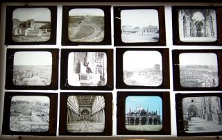12 Antique Glass Photograph Slides Italy - Rome - Pompeii - Venice - Vatican photo