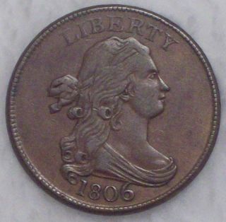 1806 Half Cent Rare Choice Xf+ Brown Tone C - 4 Rotated Reverse Coin photo