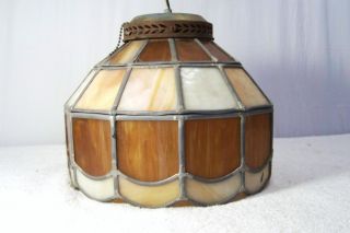 Antique 1930 ' S Stained Glass Chandelier Shade Ceiling Light Fixture - Very Clean photo