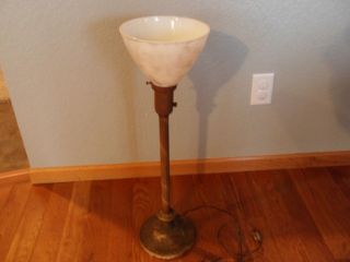 Vintage Antique Table Top Metal Floor Lamp W/ Glass Milk Shade 27 