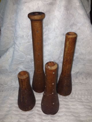 Primitive Spools Bobbins Spindle Antique Beehive Vintage Wood Textile Mill 4 photo