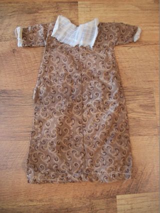 Antique Early Old 19th C Brown Calico Rag Cloth Doll Dress W/ Collar Clothing photo