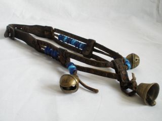 Antique Leather Necklace Festive Beady Knight Ottoman Empire Bronze Bells photo