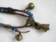 Antique Leather Necklace Festive Beady Knight Ottoman Empire Bronze Bells Primitives photo 2