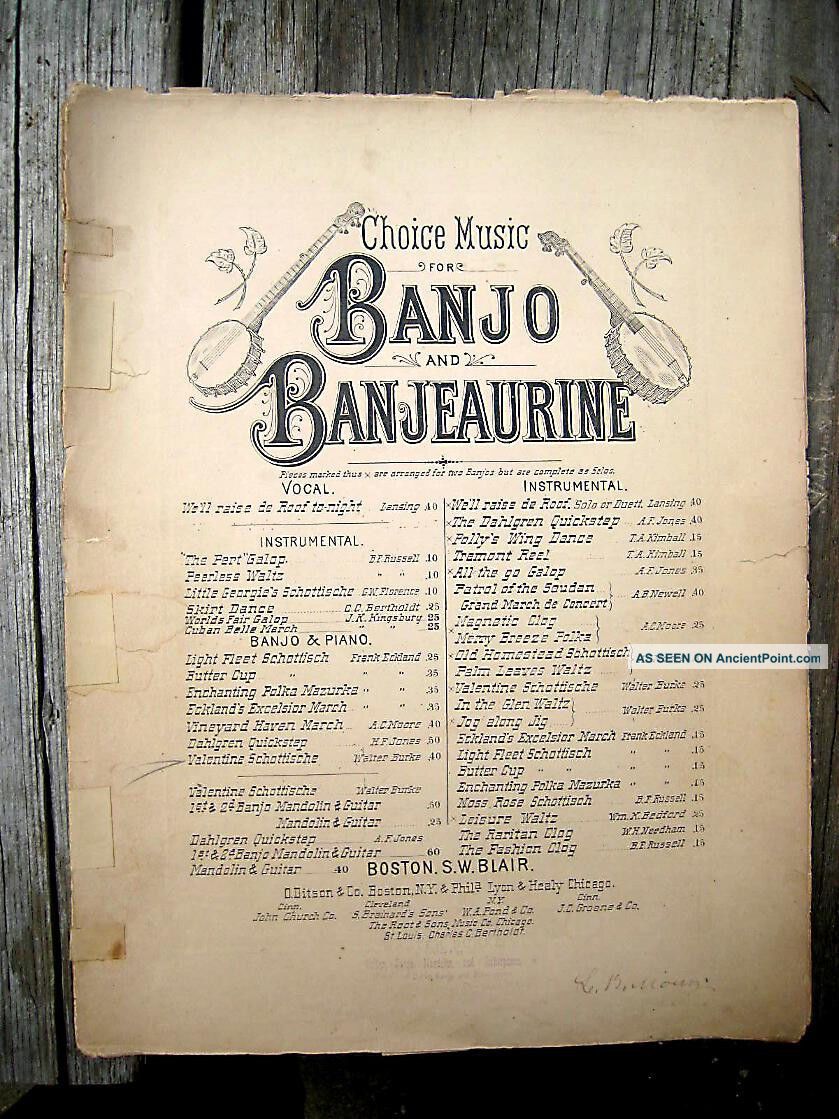 Antique Banjo Banjeaurine Sheet Music 1891 Valentine Schottische Guitar Mandolin String photo
