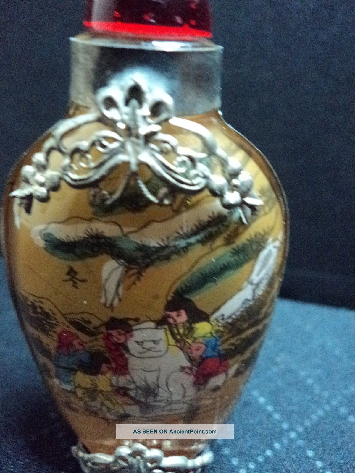Maneki Neko Cat Antique Reverse Inside Handpainted Glass W/silver Snuff Bottle Snuff Bottles photo