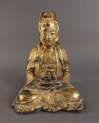 Antique Chinese Qing Dynasty Gilt Lacquer Bronze Buddha Seated Dhyanasana 12 