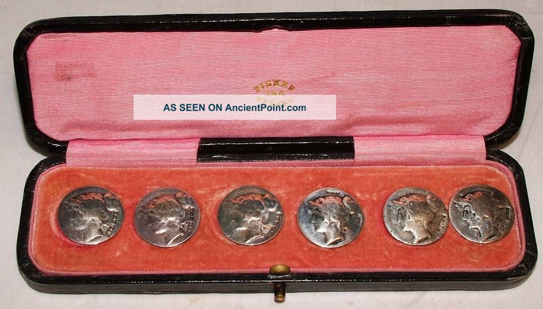 Set Of 6 Antique M&j Sterling Silver Buttons Cameo Birmingham England C.  1900 Buttons photo