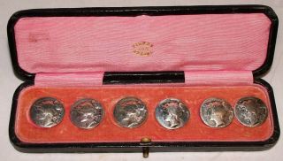 Set Of 6 Antique M&j Sterling Silver Buttons Cameo Birmingham England C.  1900 photo
