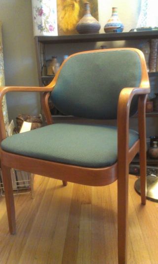 Knoll Midcentury International 70 ' S Arm Wooden Chair Green Upholstered photo