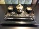 Antique Desk Top Writing Set & Pen Mother Of Pearl Picture Wood,  Brass & Ceramic British photo 1