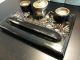 Antique Desk Top Writing Set & Pen Mother Of Pearl Picture Wood,  Brass & Ceramic British photo 2
