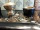 Antique Desk Top Writing Set & Pen Mother Of Pearl Picture Wood,  Brass & Ceramic British photo 3