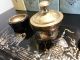 Antique Desk Top Writing Set & Pen Mother Of Pearl Picture Wood,  Brass & Ceramic British photo 5