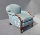 Vintage Blue Overstuffed Rounded Accent Arm Chair Carved Wood Frame Victorian Post-1950 photo 1