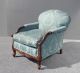 Vintage Blue Overstuffed Rounded Accent Arm Chair Carved Wood Frame Victorian Post-1950 photo 2