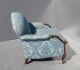 Vintage Blue Overstuffed Rounded Accent Arm Chair Carved Wood Frame Victorian Post-1950 photo 3