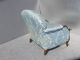 Vintage Blue Overstuffed Rounded Accent Arm Chair Carved Wood Frame Victorian Post-1950 photo 4