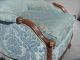 Vintage Blue Overstuffed Rounded Accent Arm Chair Carved Wood Frame Victorian Post-1950 photo 7