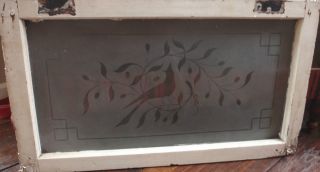 Antique Acid Etched Stained Glass Bird Window photo