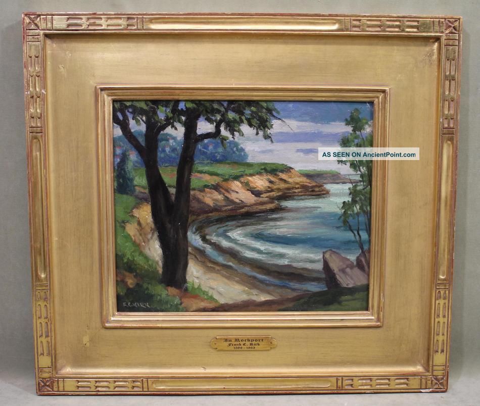 Antique Frank C.  Kirk American Rockport Landscape Oil Painting A&c Carved Frame Arts & Crafts Movement photo