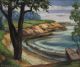 Antique Frank C.  Kirk American Rockport Landscape Oil Painting A&c Carved Frame Arts & Crafts Movement photo 2