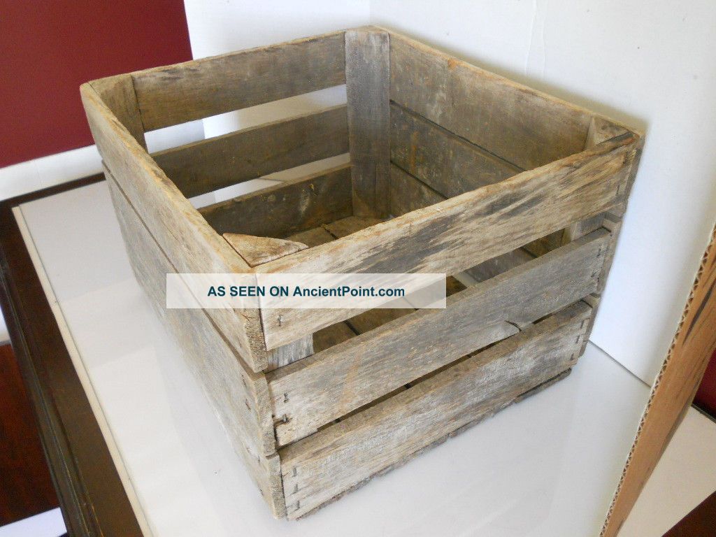 Old Wooden Slat Orchard / Fruit Crate W/ Triangle Wood Corners Boxes photo
