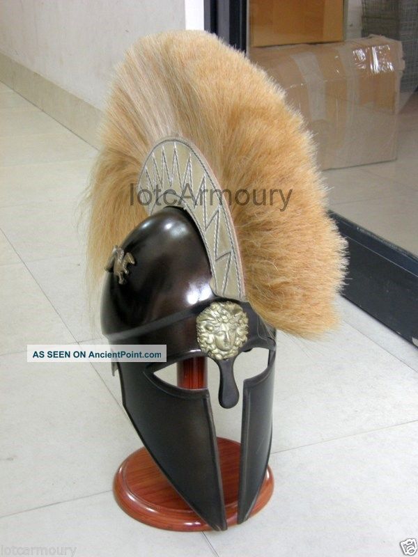 Antique Greek Dragon Helmet W/white Plume - Greek Spartan Corinthian Helmet Greek photo