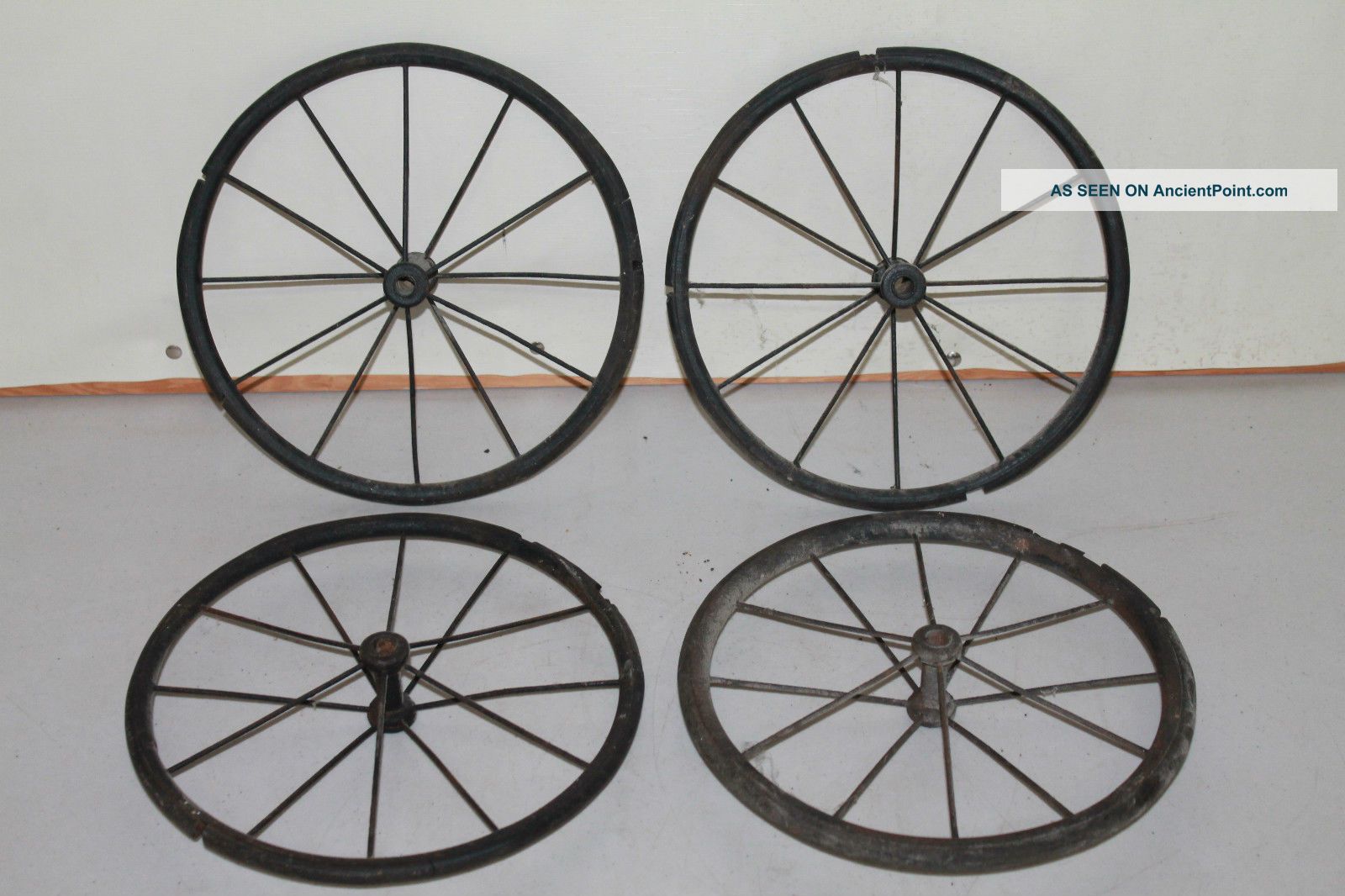 Early Antique Baby Carriage Or Buggy Wagon Wheels (4) Primitives photo