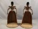 Pair (2) Antique Victorian Fireplace Figural Lady Bronzed Tool Caddy Fire Dog Metalware photo 1