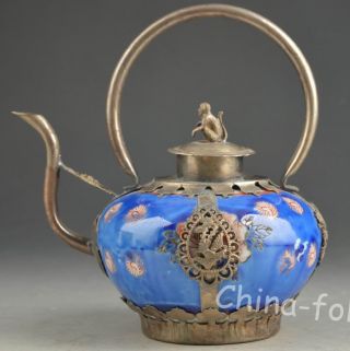Oriental China Porcelain Old Handwork Painting Flower Lucky Tea Pot Collectables photo