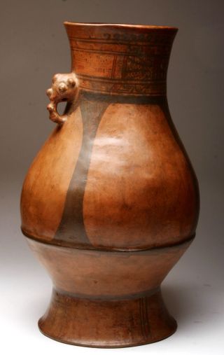 Huge Inca Treasures Pre Columbian Polychrome Nicoyan Urn,  Pottery Art Coa photo