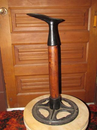 Antique Cobblers Anvil Shoe Repair Stand / Wood & Iron photo