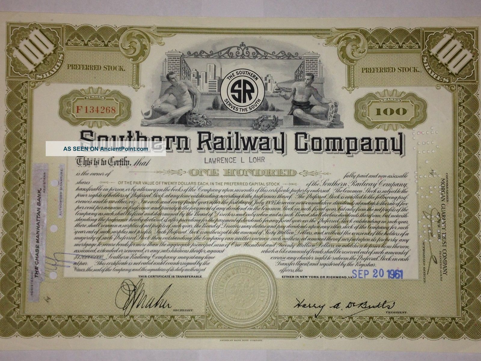 Southern Railroad Company Stock Certificate G8 Rr Collectible 4 Framing The Americas photo
