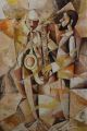 Vintage American Modernist Cubist Oil Painting Trumpet Saxophone Jazz Musicians Brass photo 2