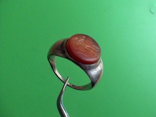 Fantastic Very Large Roman Silver Ring With Hercules Intaglio,  100 - 400 Ad. photo