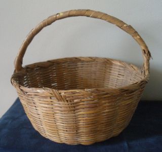 Antique Vintage Prim Early 1900 ' S Splint & Bamboo Woven Market Basket 5 