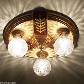 { Beautiful}} Vintage 20 - 30 ' S Ceiling Light Lamp Fixture Polychrome 3 Lights photo