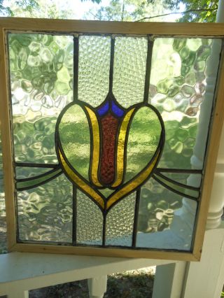 R290s Pretty & Older Multi - Color English Leaded Stained Glass Window Reframed photo