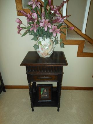 Dark Oak Barley Twist Sewing Box Plant Stand Cabinet W/caned Sides From Scotland photo