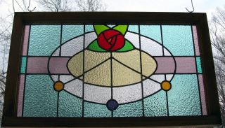 Large Traditional Transom Stained Glass Window Leaded Panel - Mackintosh Rose photo