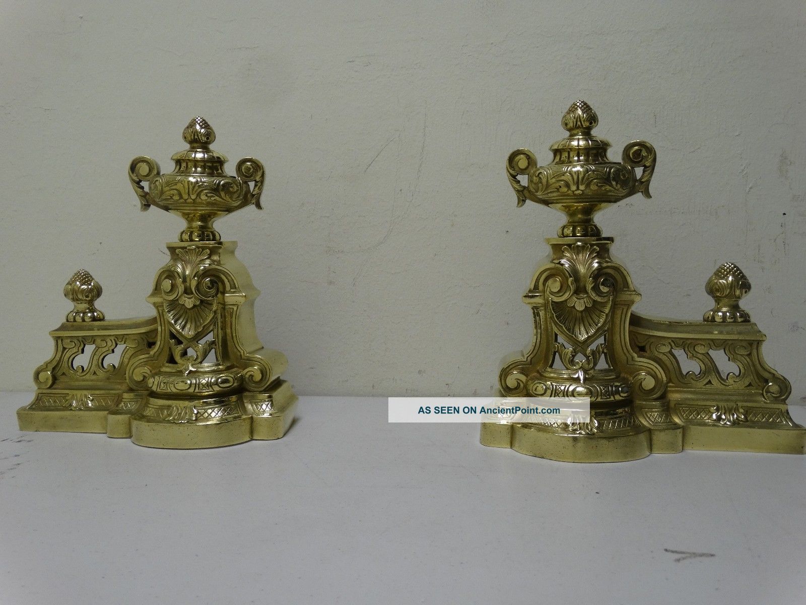Antique Bronze Set - French Fireplace Andirons Chenets 1870 France Metalware photo