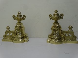 Antique Bronze Set - French Fireplace Andirons Chenets 1870 France photo