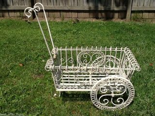 Rare Hand Made Curly Twisted Wire Folk Art Work Vintage Flower Cart photo