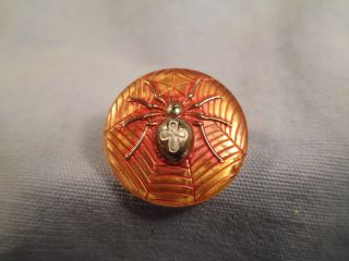 Czech - Marigold / Orange Iridescent Spider & Web / Jn 115 photo