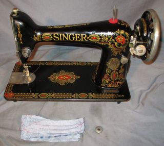 Serviced Antique 1920 Singer 66 - 1 Red Eye Treadle Sewing Machine Works See Video photo