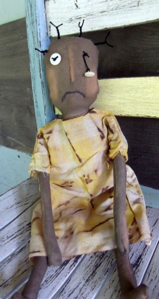 Primitive Black Folk Art Doll With Button Eyes - 16 In.  - Tn Primitives photo