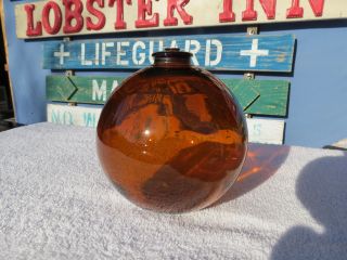 4+1/2 Inch Tall Northwest Glass Company Glass Float Amber Ball 4 Mark (1084) photo